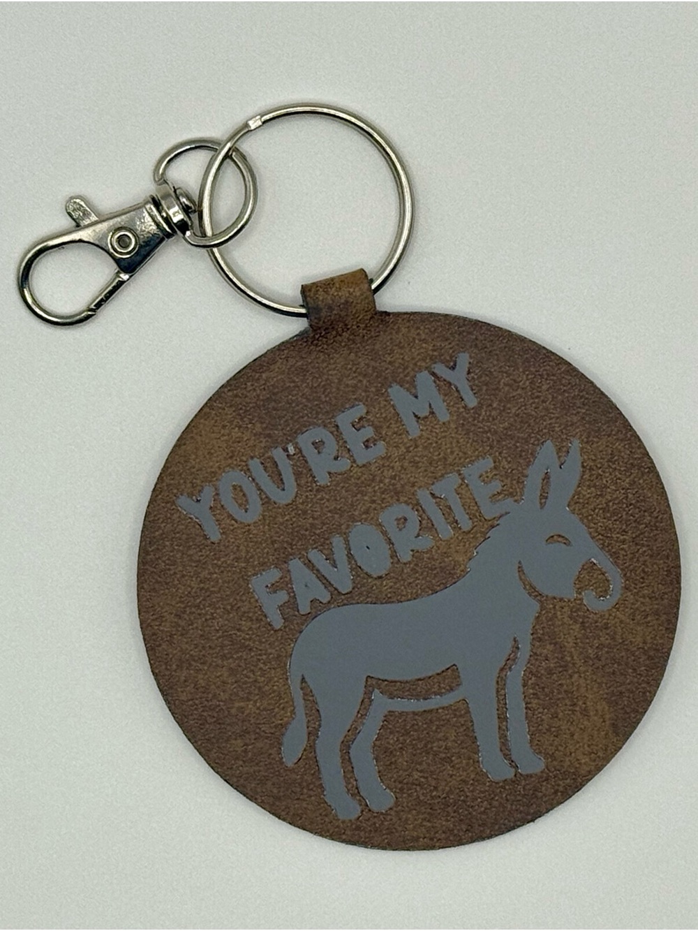 Leatherette "You're My Favorite" Donkey Keychain - Brown
